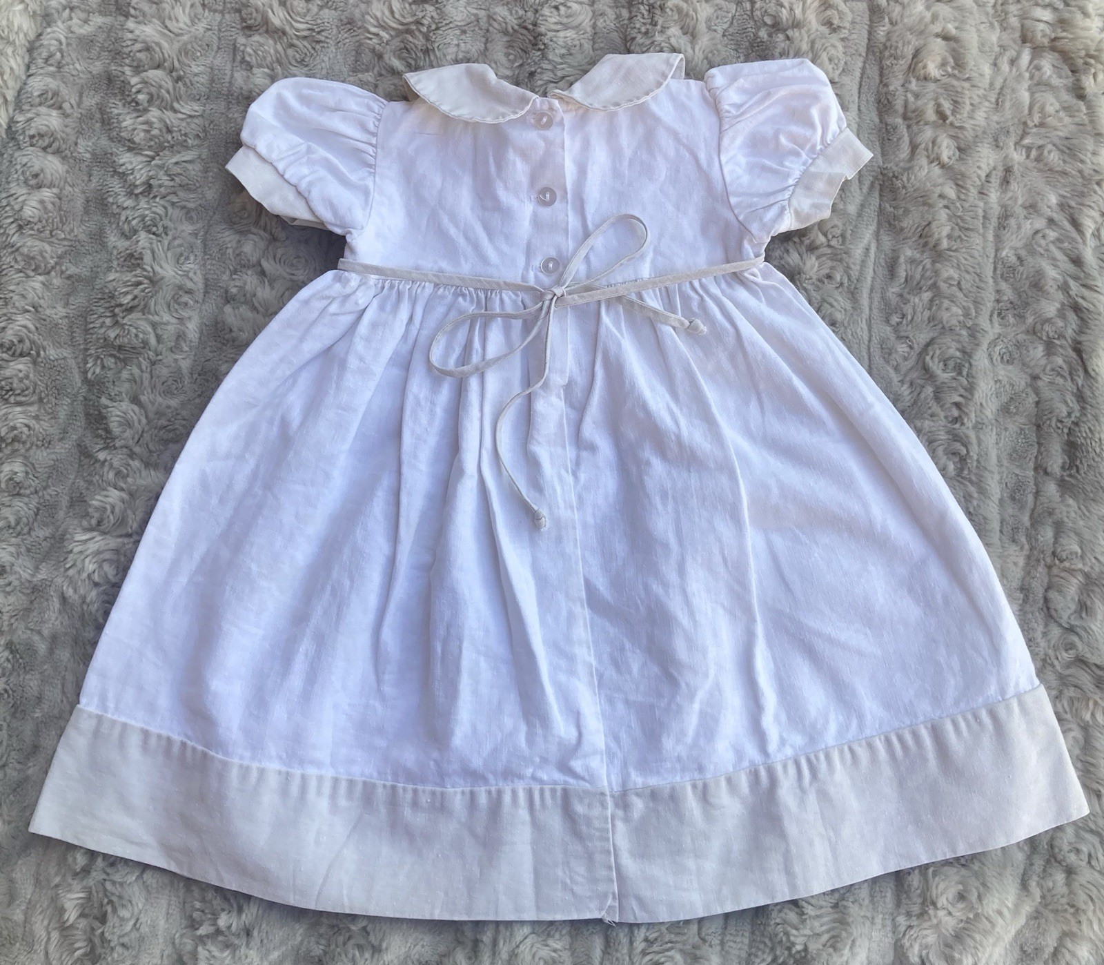 Vintage Jo Lene White Linen Blend Toddler Dress 2T Peter Pan Collar/Puff Sleeve