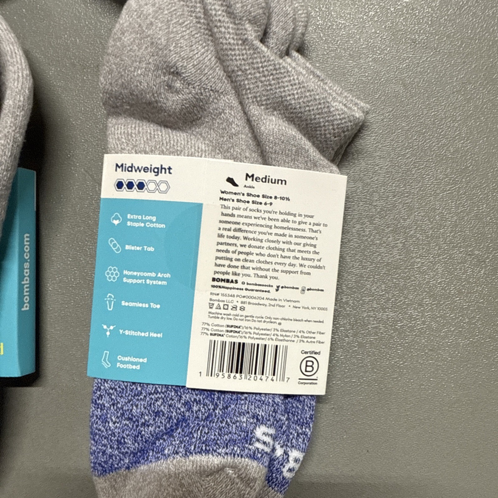 4 Pack Bombas All-Purpose Ankle Socks – Women’s Medium – Grey/Blue