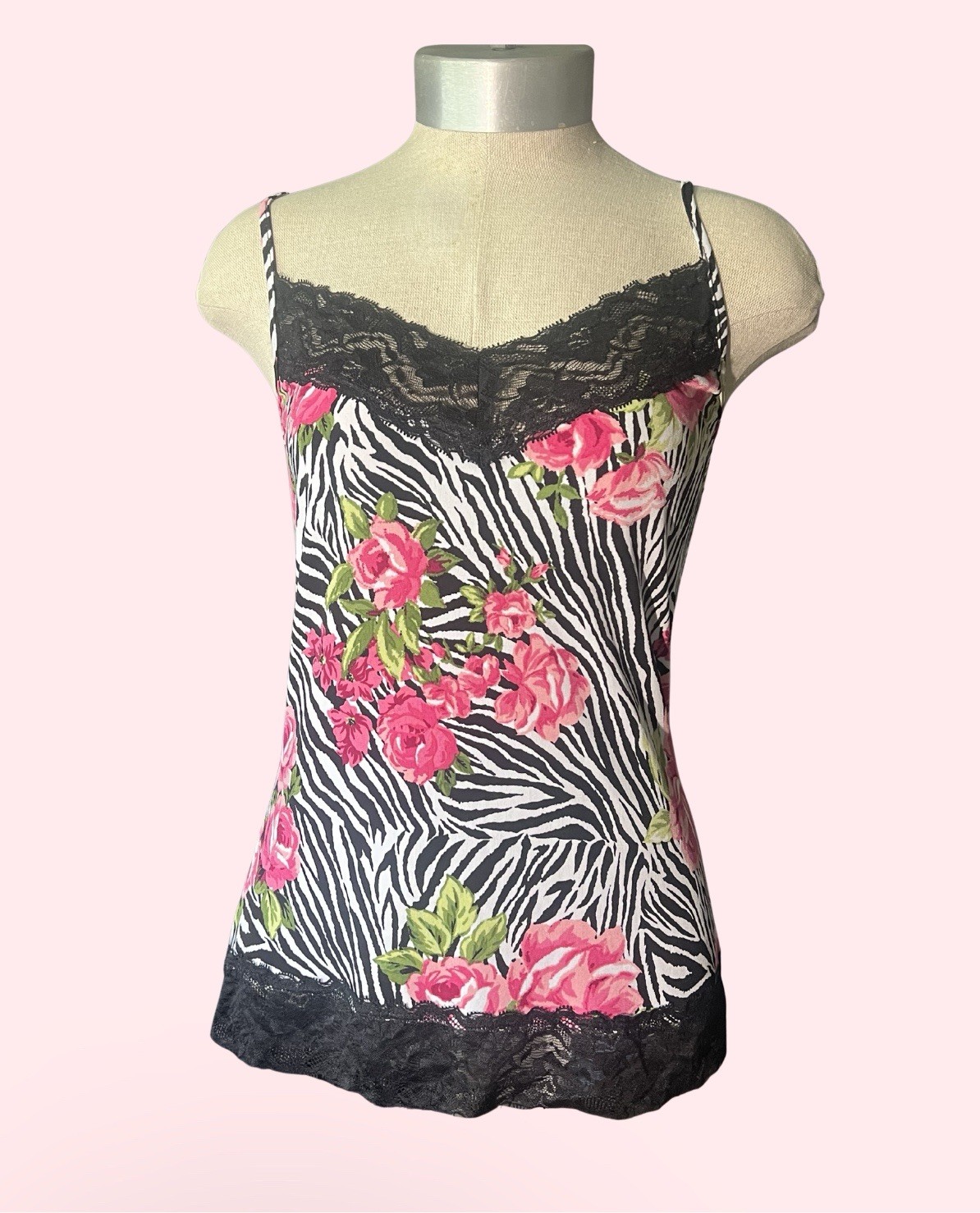 Y2K VINTAGE CACHÈ SIZE S ZEBRA FLORAL PRINT CAMI ADJUSTABLE STRAPS