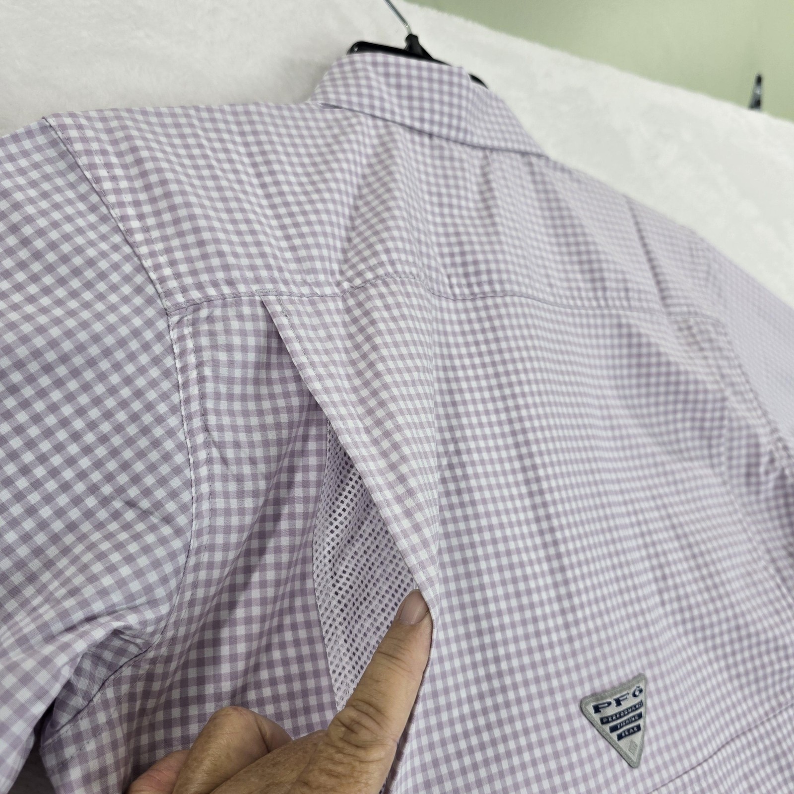 Columbia PFG Shirt Mens XS Purple Gingham Harbor Peak Omni-Shade Omni-Wick