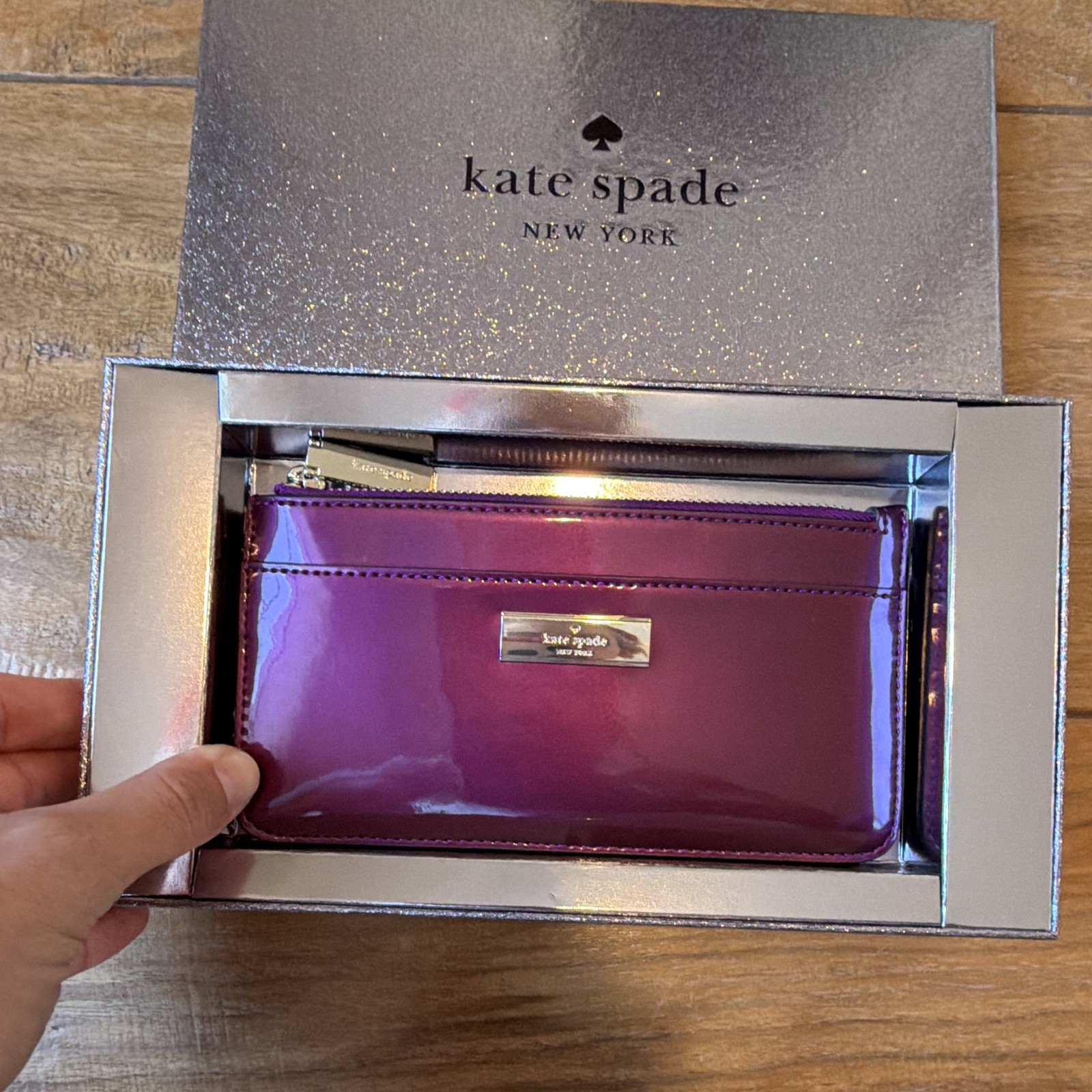 kate spade new york Dark Raspberry Slim Card Holder Card Wallet, Zip, Logo
