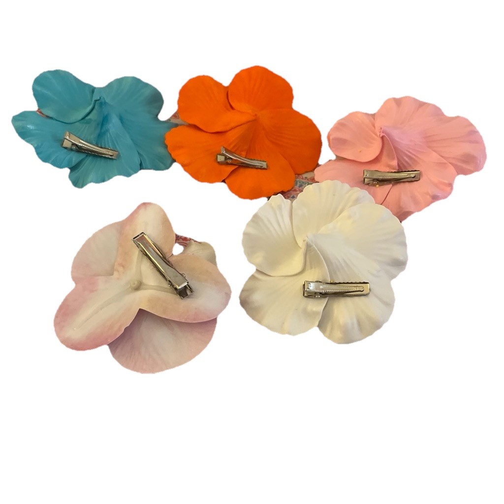 Set of 5 Multicolor Flower Hair Clips Barrettes Fabric/Metal Women All Hair