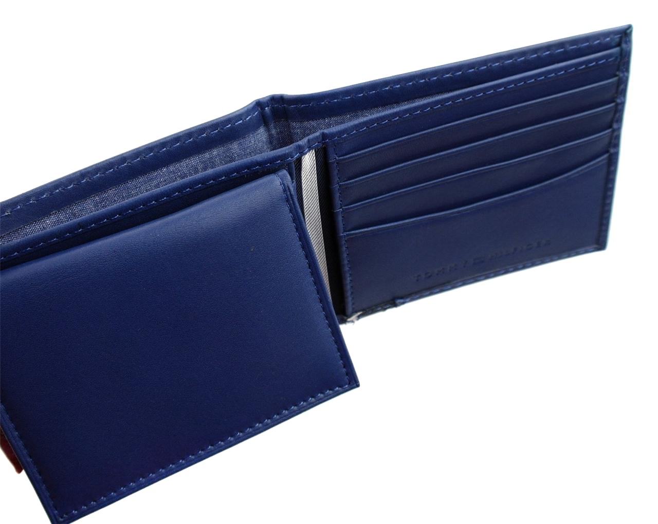 Tommy Hilfiger Men’s Leather Wallet Passcase Billfold Red Navy 31TL22X051