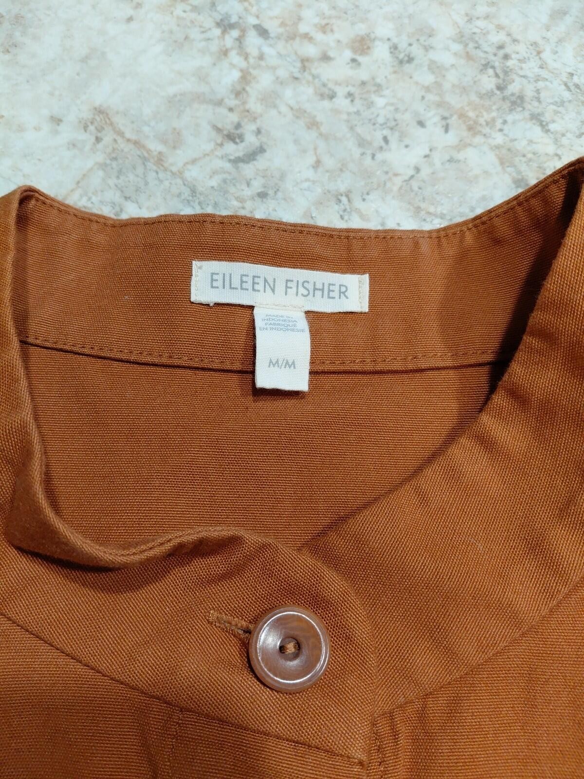 Eileen Fisher Terracotta Mandarin Collar Orga. Cotton M EUC Returns Accepted