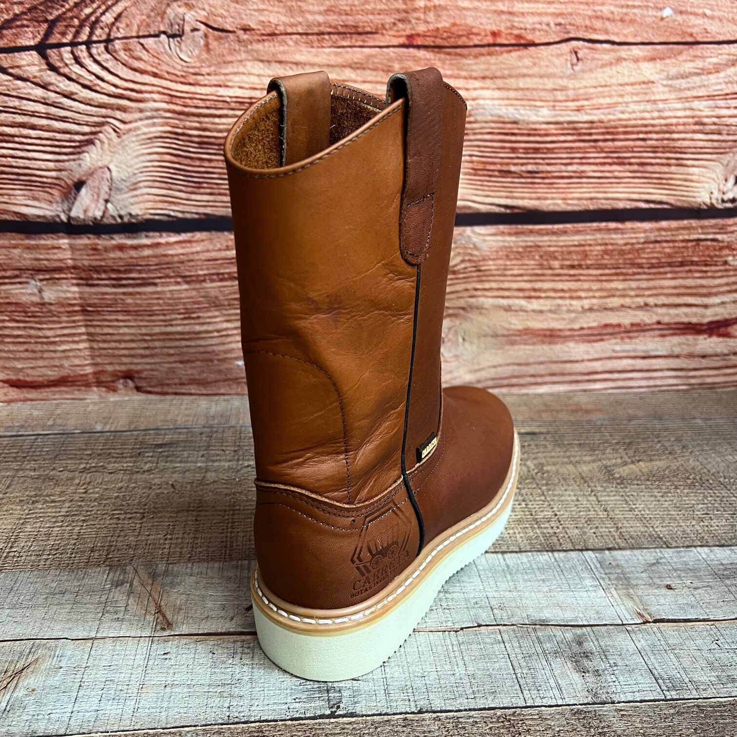 Womens Pull-up Leather Mid Calf Leather Work Boots Bota de Trabajo de Mujer Piel