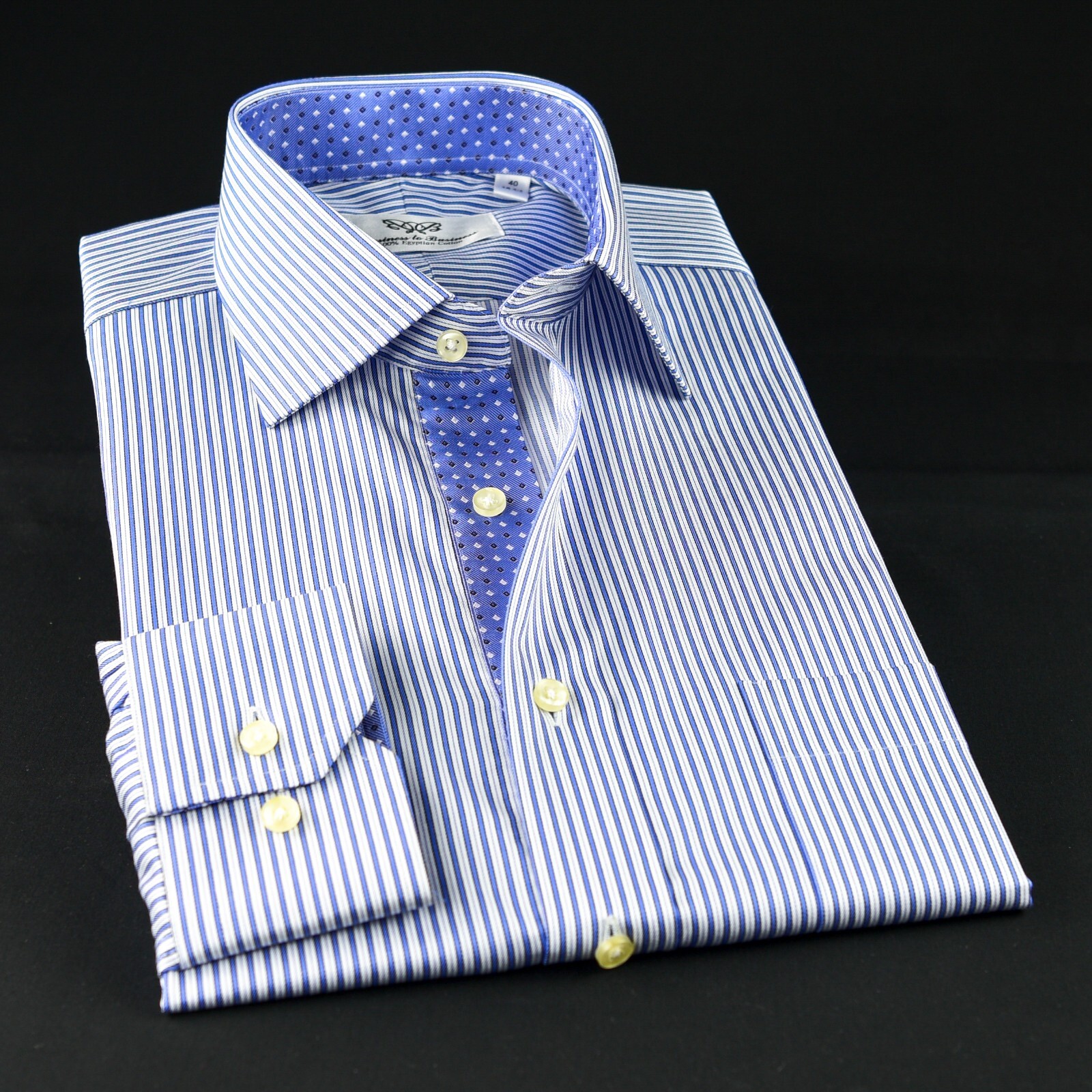 Blue Stripe Formal Business Dress Shirt With Blue Star Inner Lining Design