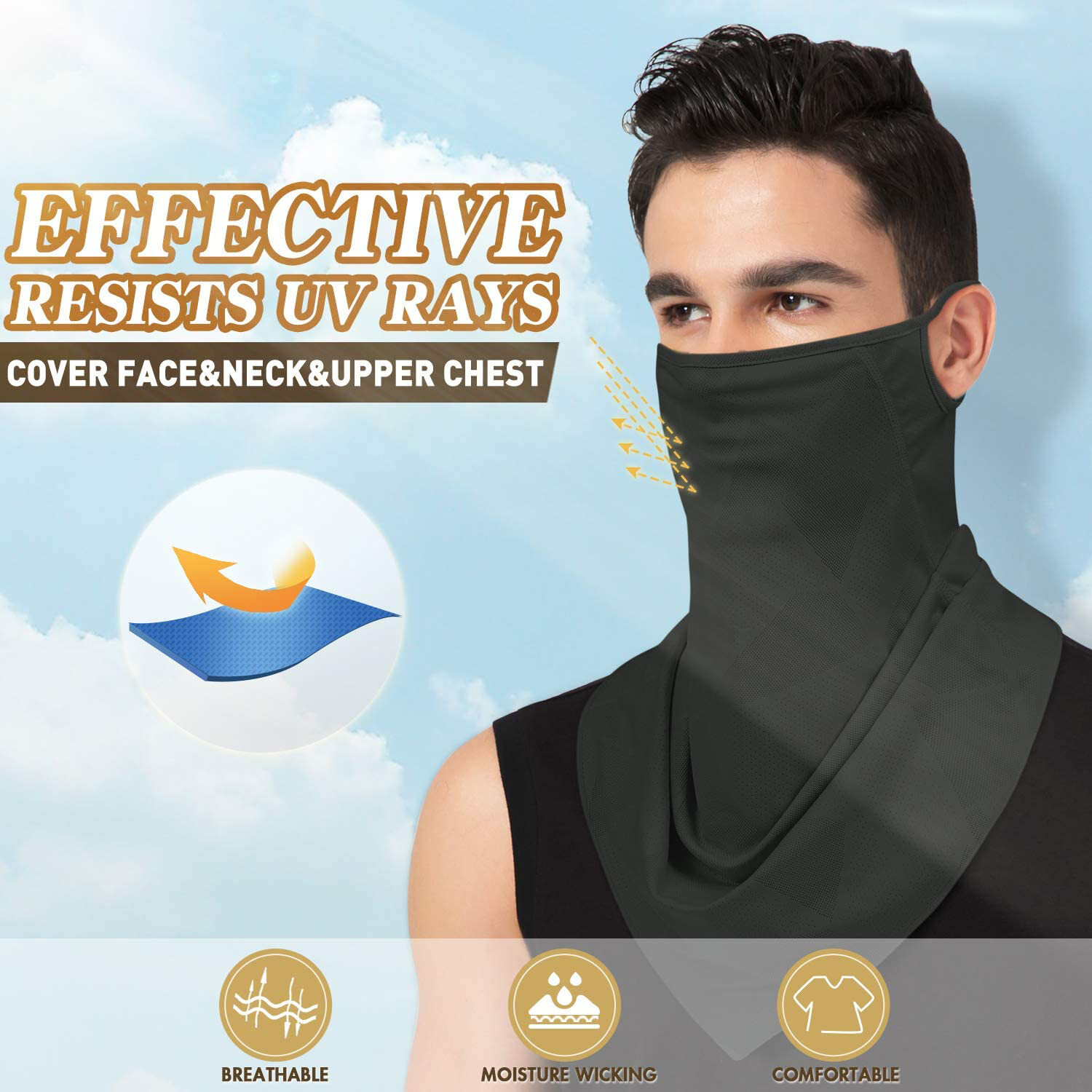 Sun Protection Scarf Face Mask Breathable Face Cover Neck Gaiter with Ear Loops