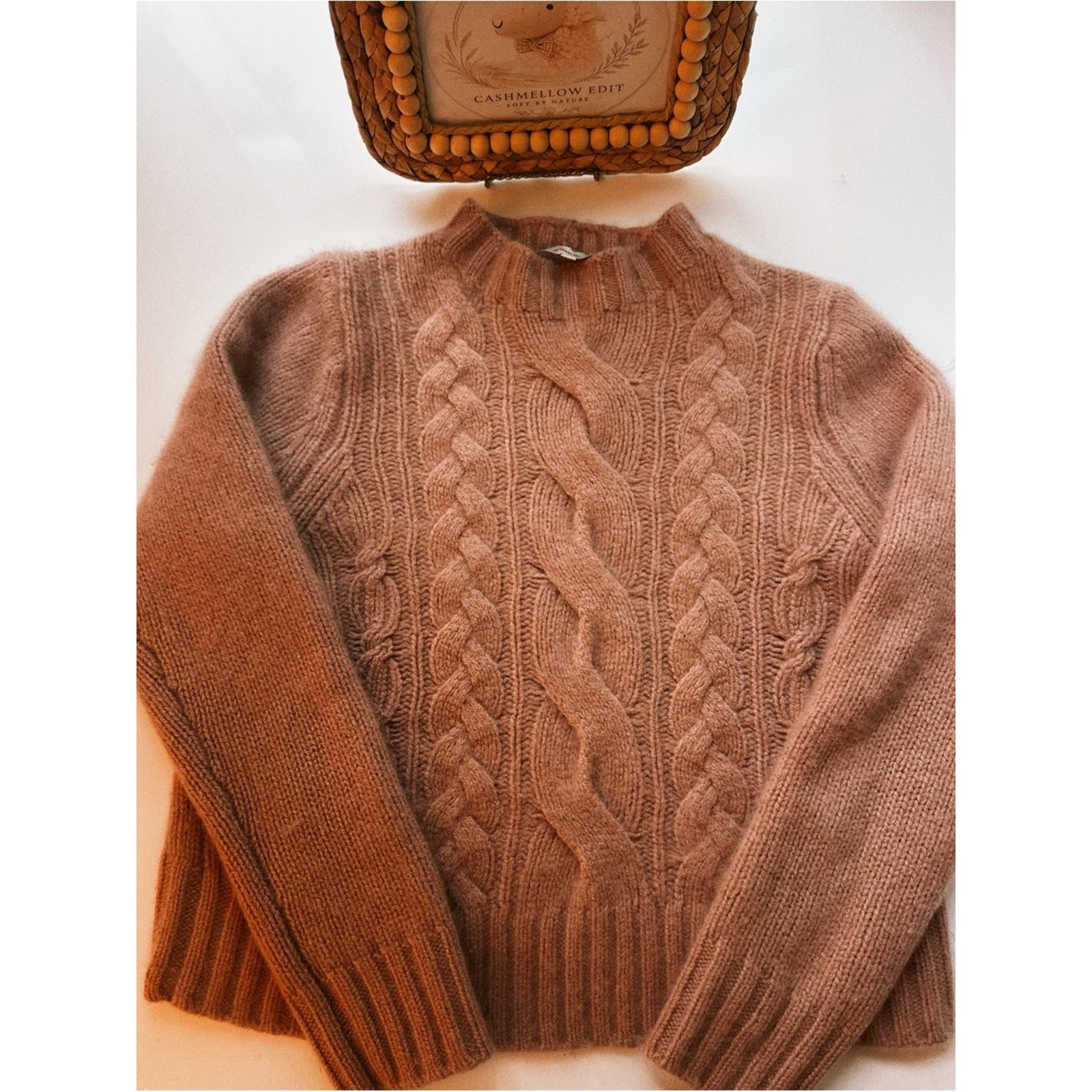 🌸🤍 Vince • Rosewood Cloud • Dusty Blush Pink • Fuzzy Cable Knit Mock Neck
