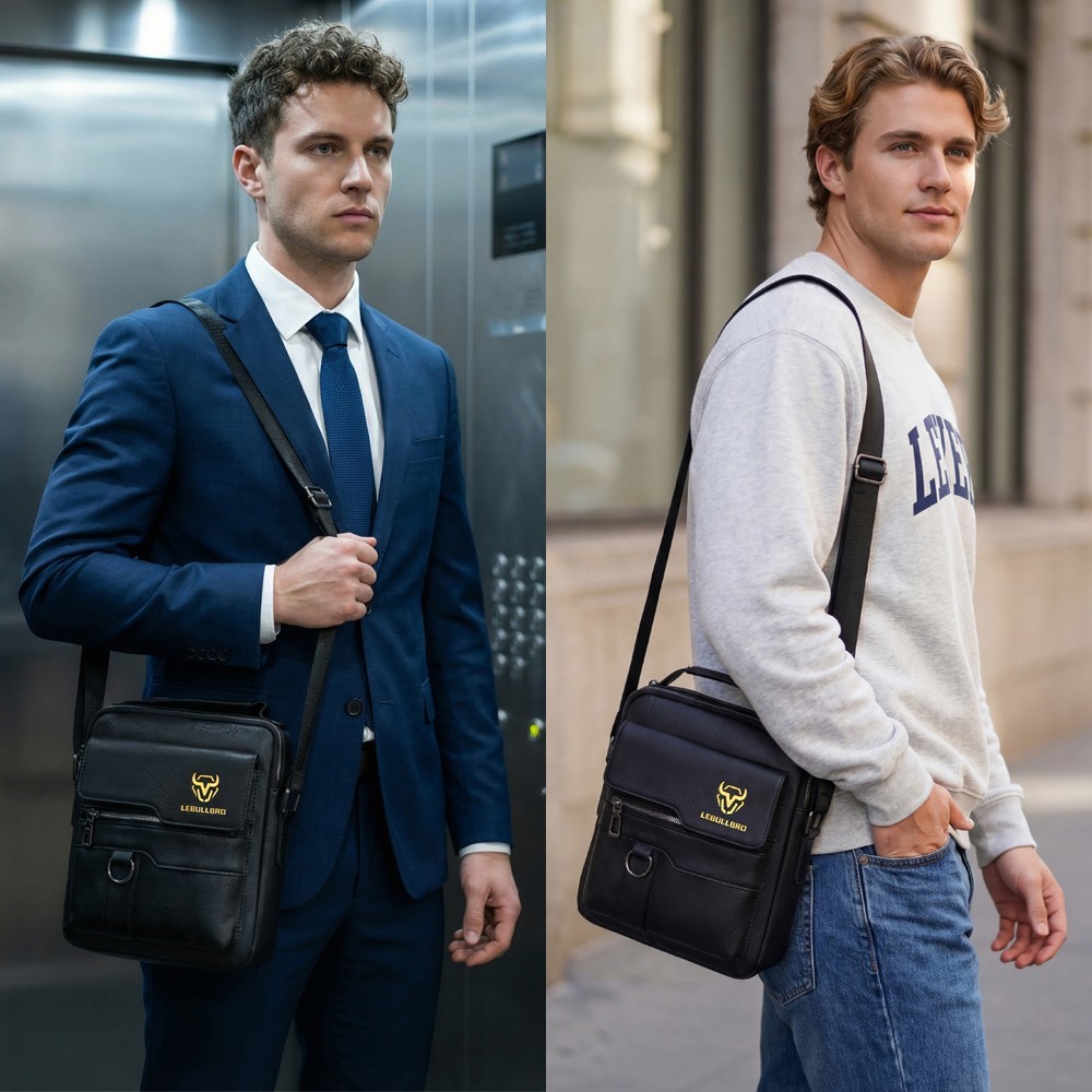 US Men’s Leather Handbag Sling Bags Shoulder Messenger Bag Business Outdoor Bag