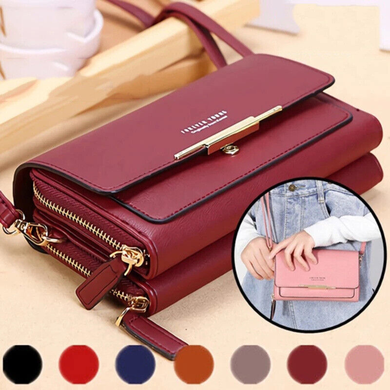 Large Capacity Shoulder Crossbody Bag Cell Phone Bags Double Zipper Wallet Purse