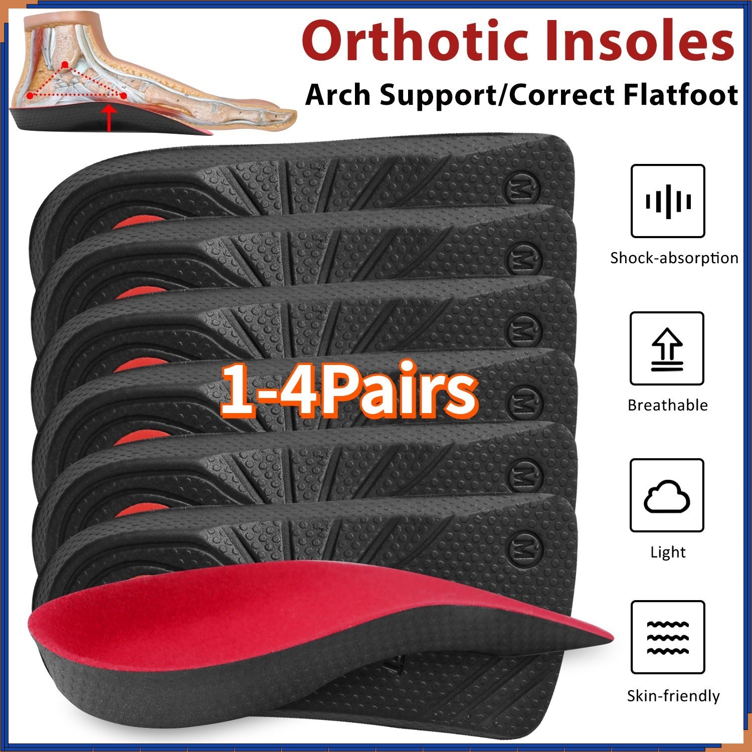 Orthotic Shoe Insoles Inserts Flat Feet High Arch Support Plantar Fasciitis