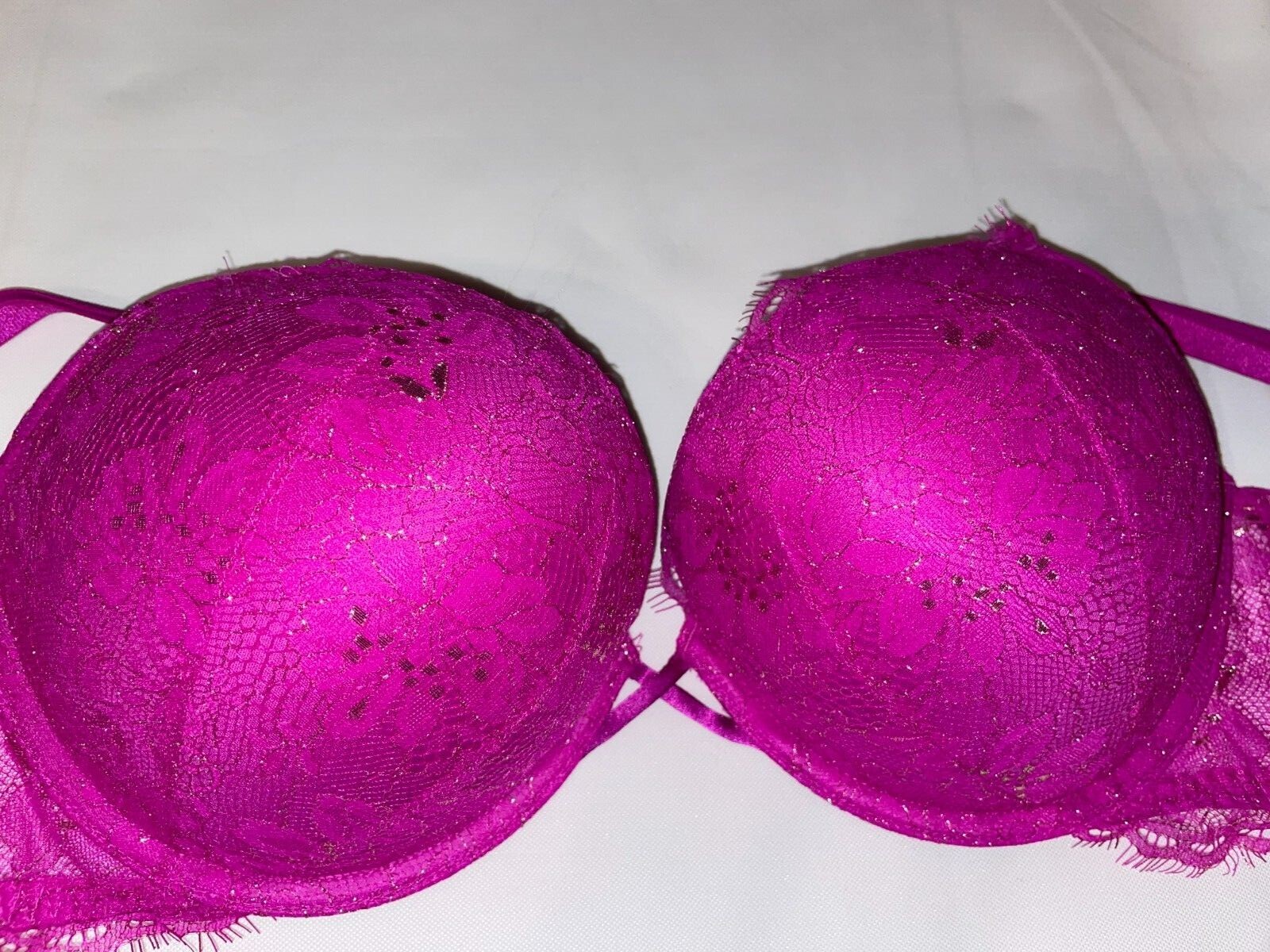 VICTORIA SECRET BOMBSHELL BRA ADD 2 CUP PLUNGE Super Push UP NEW Shine Strap