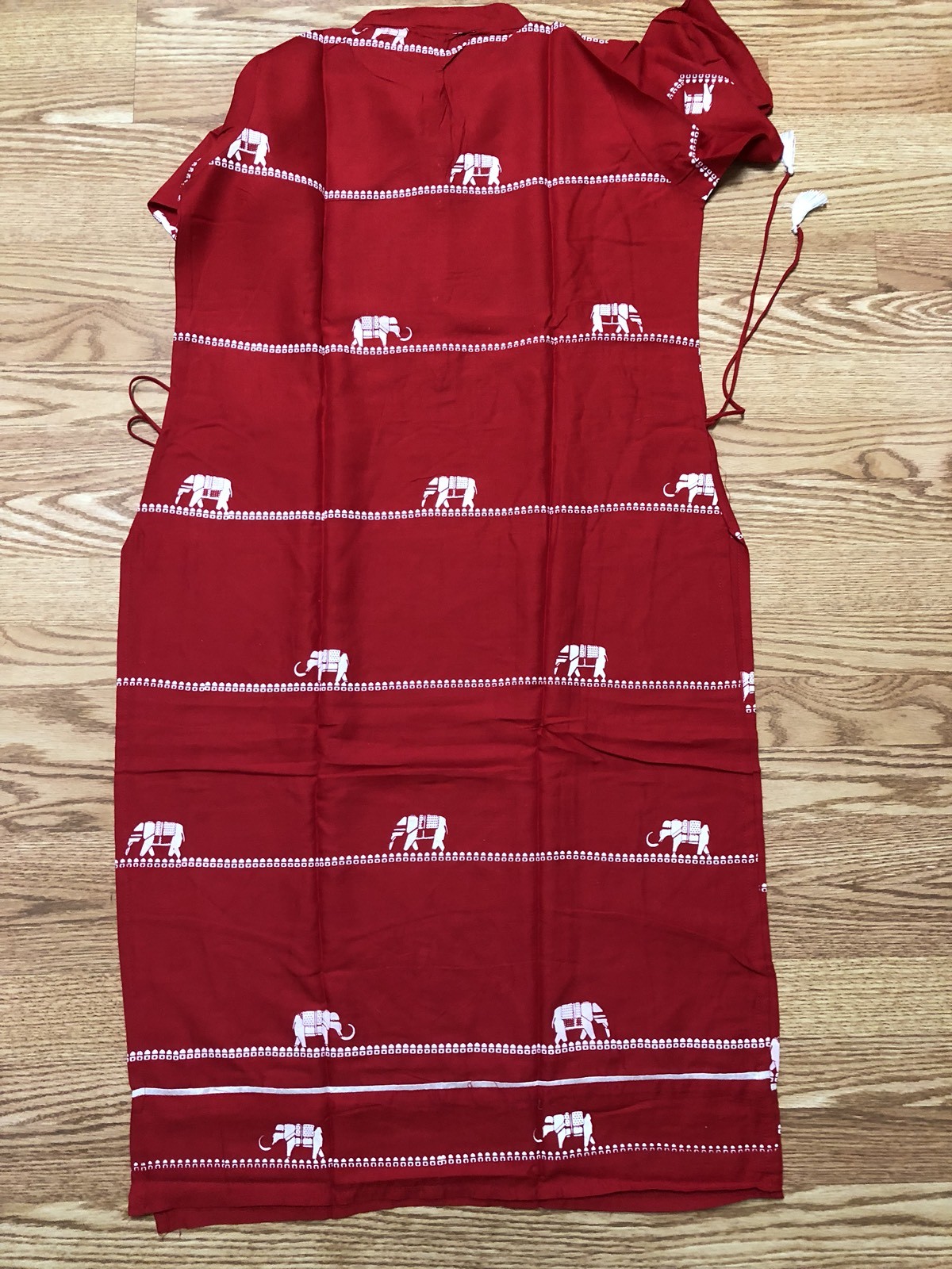 KURTI Kurta Kameez INDIA-NEW-SZ 44-RED ELEPHANTS TASSLES / BUTTONS -USA SELLER