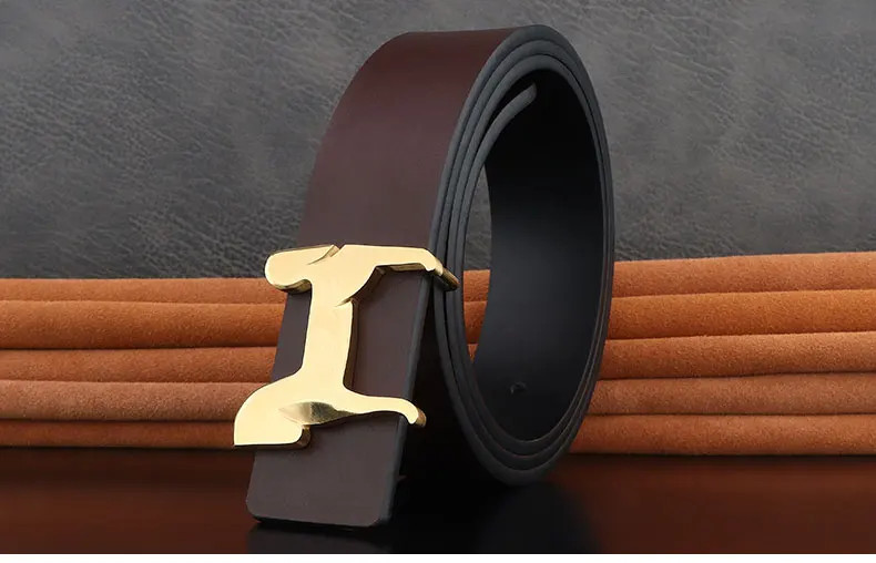 Genuine Leather Belt 3.8cm Slide Buckle Stainless Steel Horse Men Waistband
