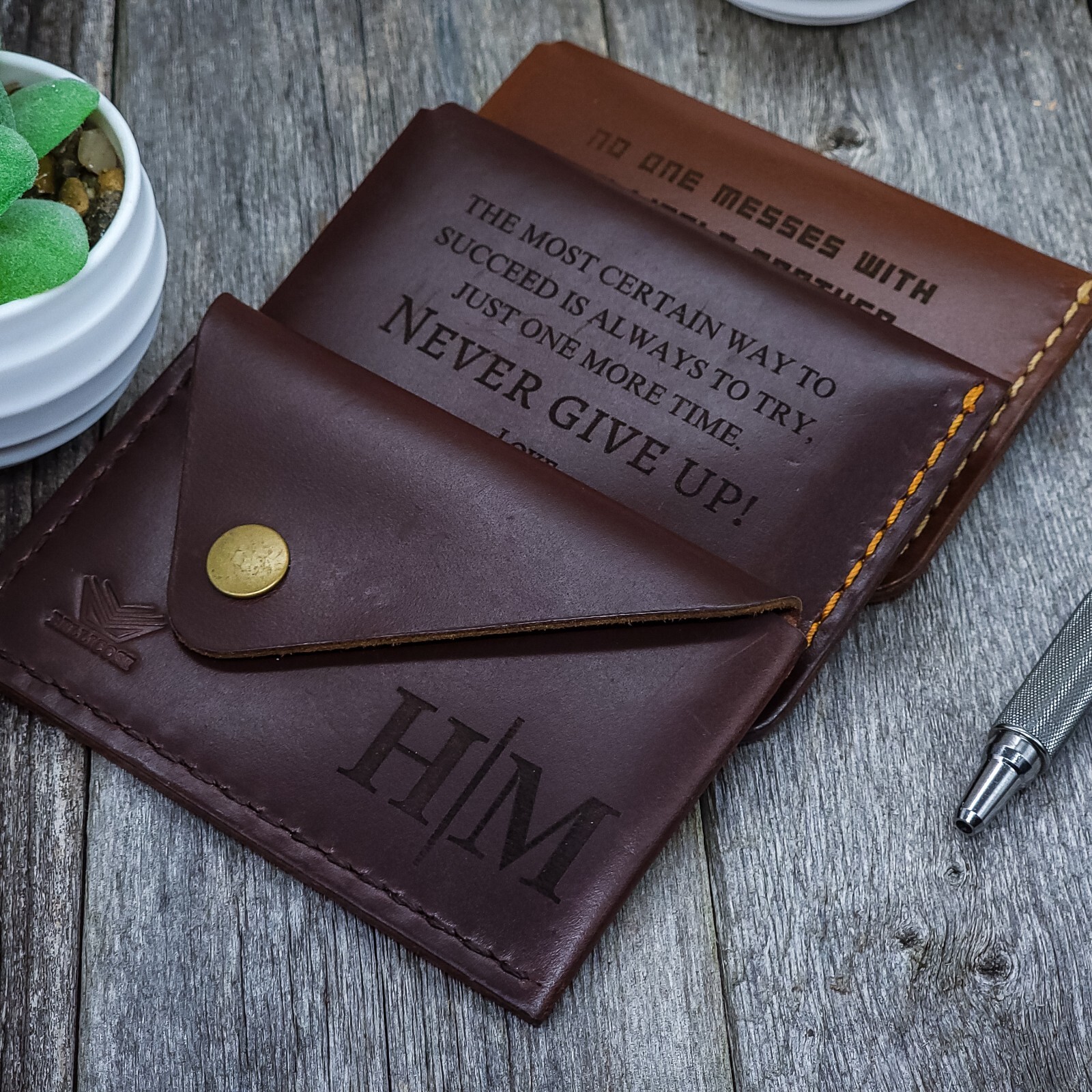 Leather Business Card Holder, Front Pocket Leather Card Holder, Holds 20 Cards