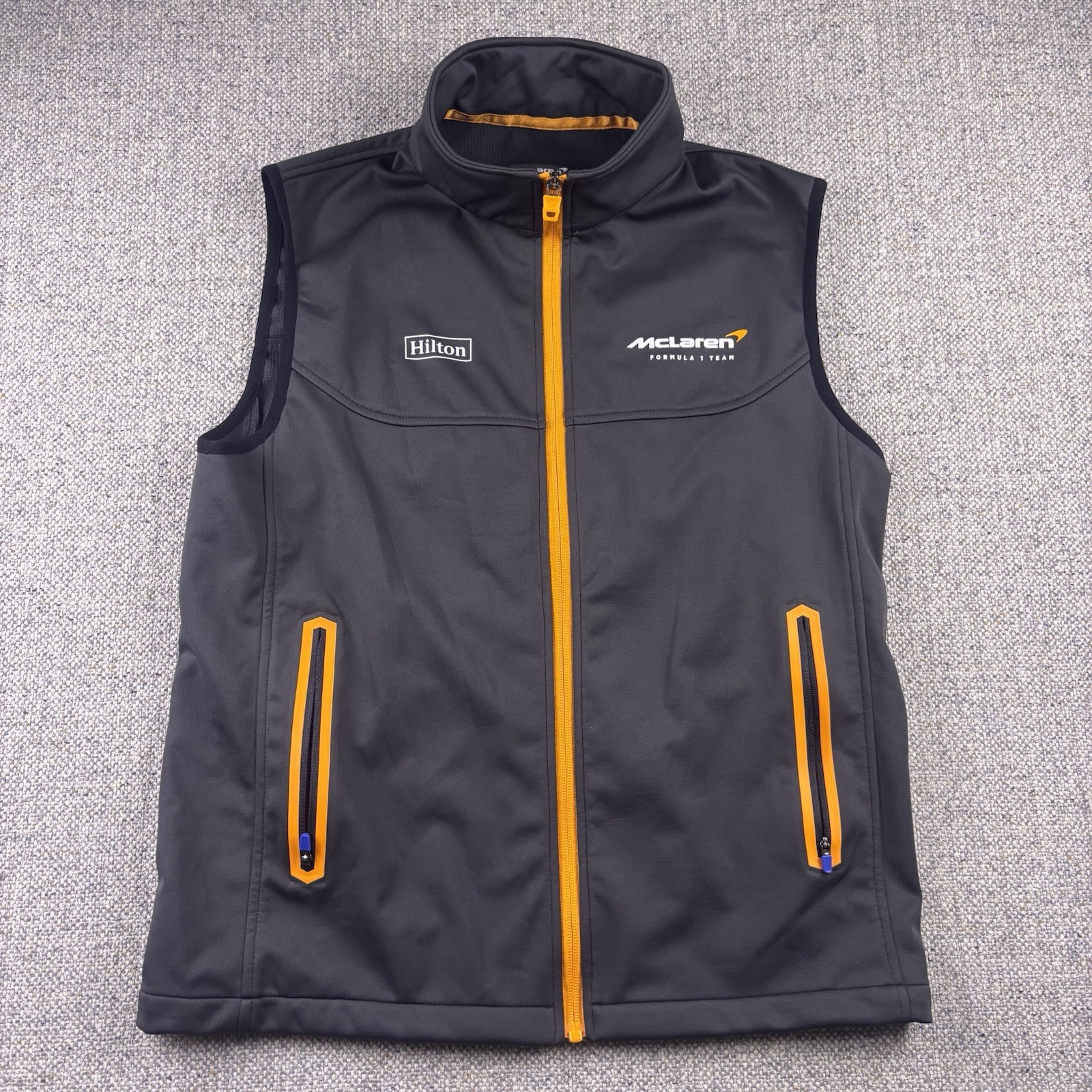 McLaren Formula 1 Team Mens Softshell Vest Charcoal Grey Orange Hilton Sz S