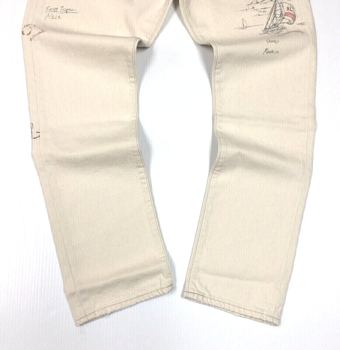 Polo Ralph Lauren Sailing Yacht Artist Artwork Pen Drawing Royal CP93 Slim Jeans