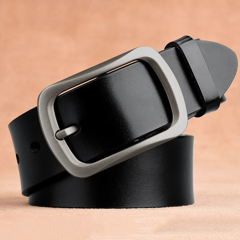 Genuine Leather Waist Belt Cowhide 3.8cm Men’s Plus Size Pin Buckle Jeans Belts