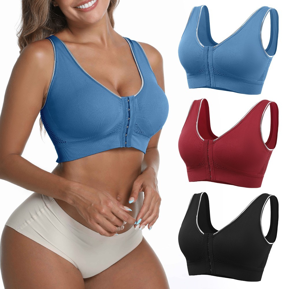 3Pcs Front Closure Wireless Sports Bra High Support Post-Surgery Comfort Bra