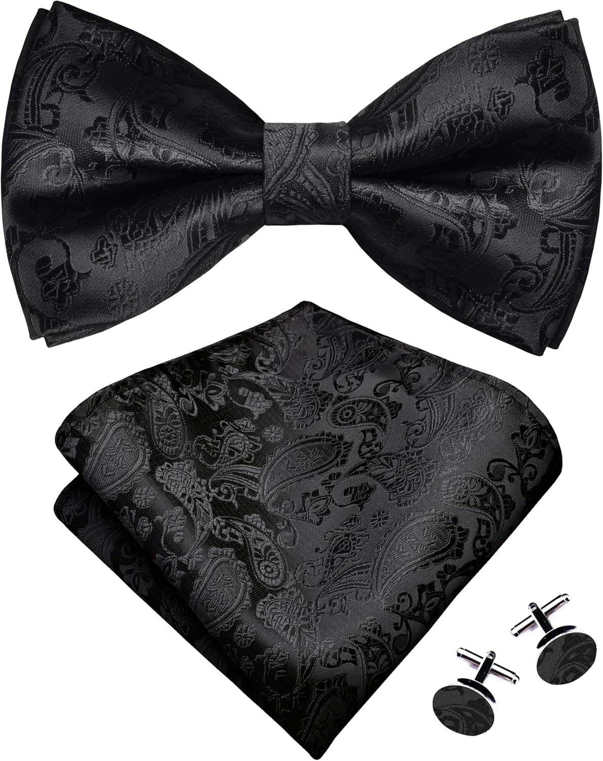 Mens Paisley Bow Tie Handkerchief Jacquard Woven Adjustable Pre-Tied Bowties Poc