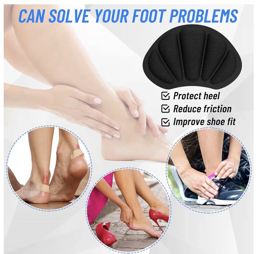 Shoe Heel Inserts, 5 Pcs Mesh Self-Adhesive Heel Cushion Pads for Back of Heel,