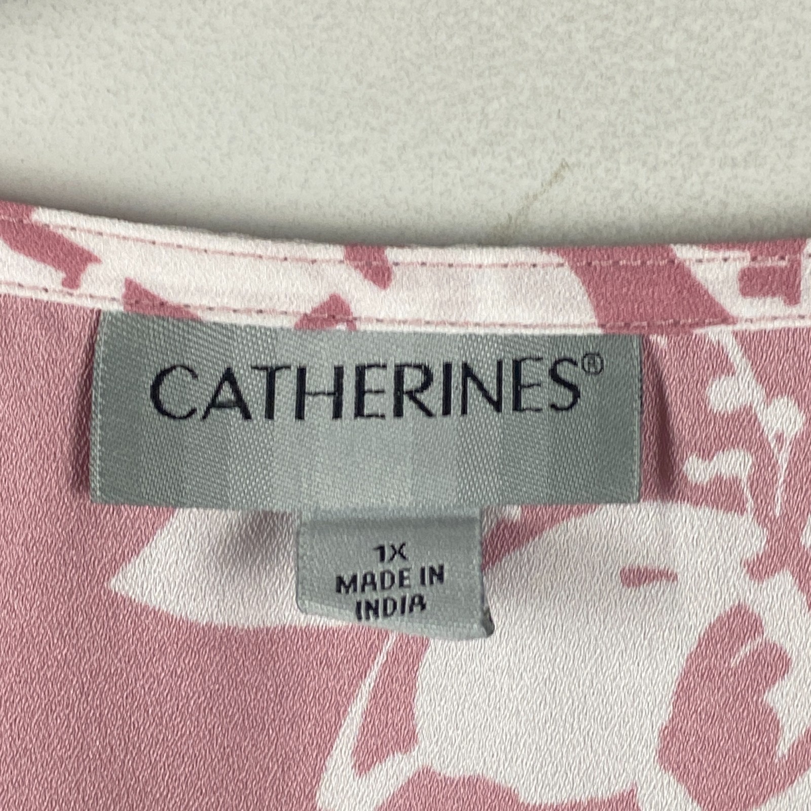 Catherines Crochet Trim V Neck Tunic Size 1X Dark Mauve Pink 3/4 Sleeves