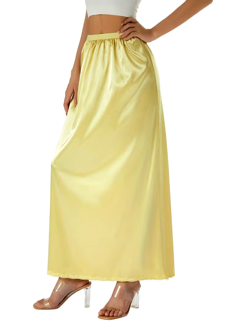 New Gorgeous Feminine Yellow Satin Lace Hem Long Half Slip Plus 2X NEW