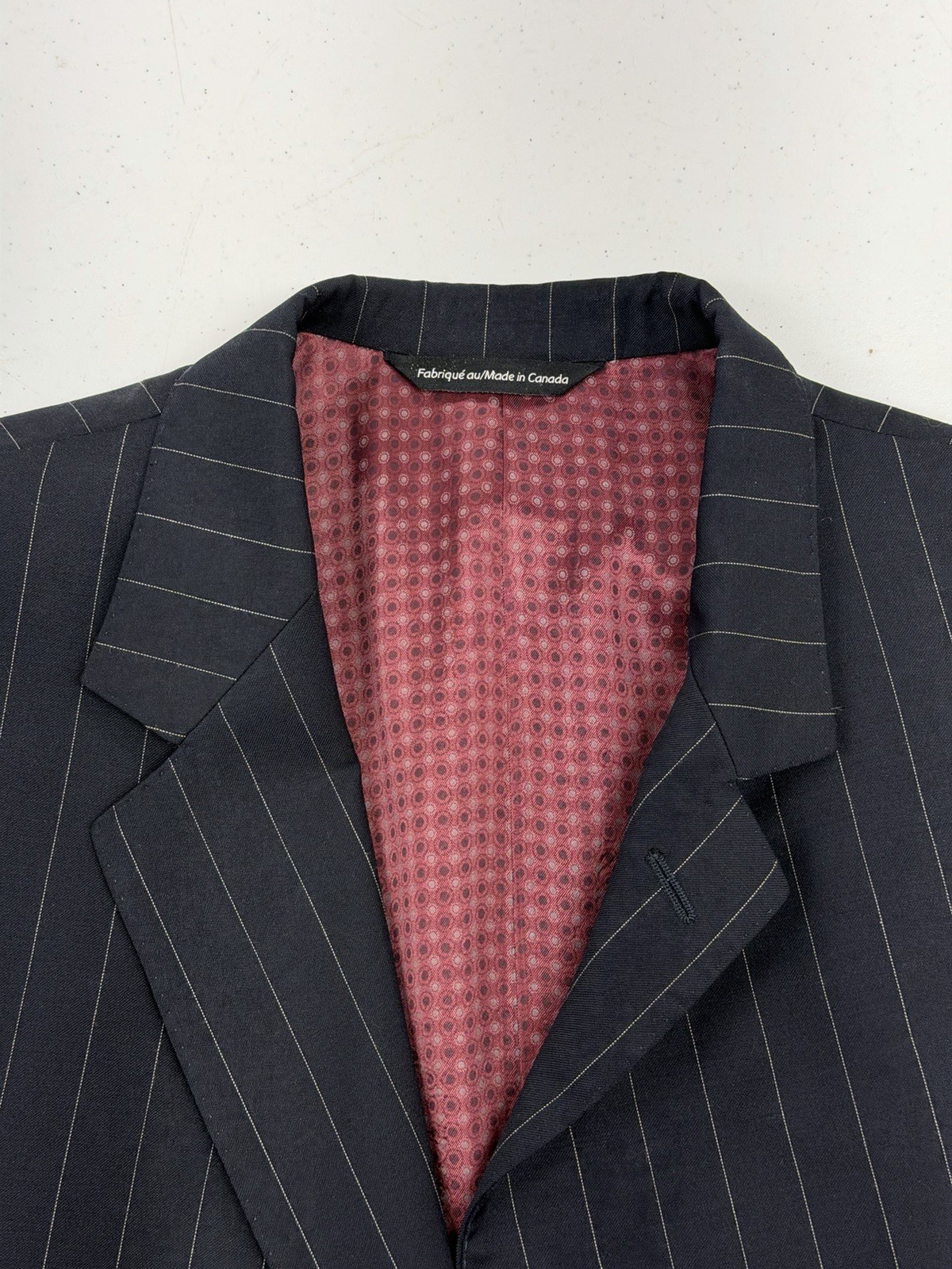 Coppley Canada Mens Dark Blue Striped 100% Wool Suit 48R 42X28 $1,098 Two Button