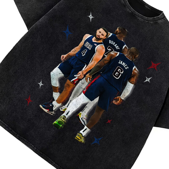 Stephen Curry Lebron James Kevin Durant BIG 3 USA World Champ Custom Graphic Tee