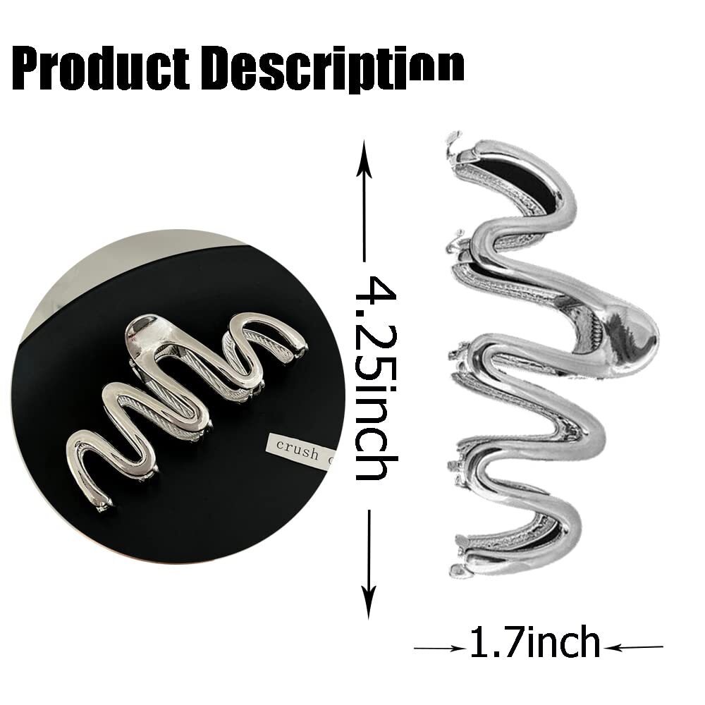 1Pcs Metal Sliver Irregular Wave Hair Claw Clips Thick Long Hair Styling