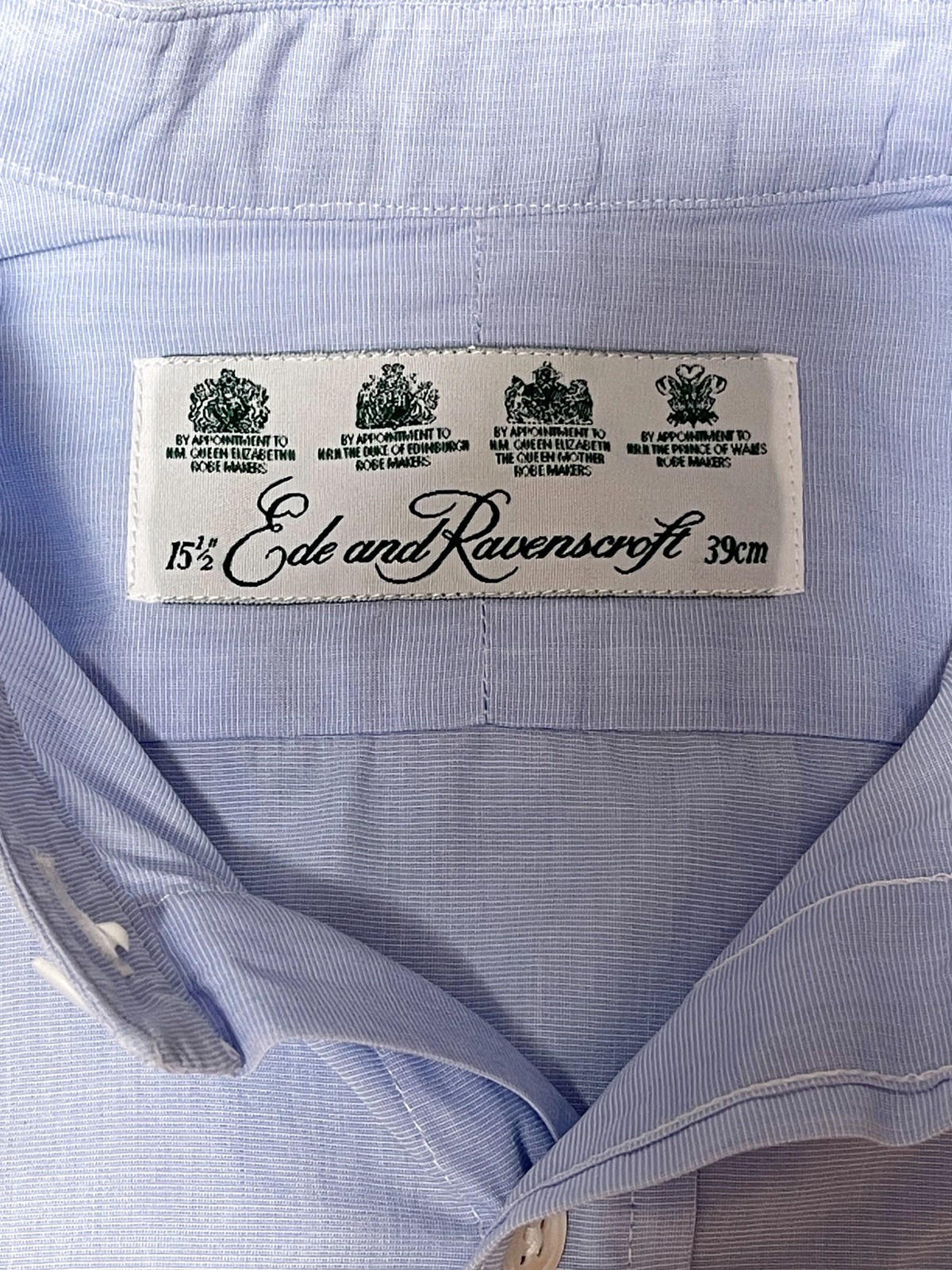 Ede & Ravenscroft Grandad Collar Shirt 15.5 39 Light Blue Cotton Royal Warrants