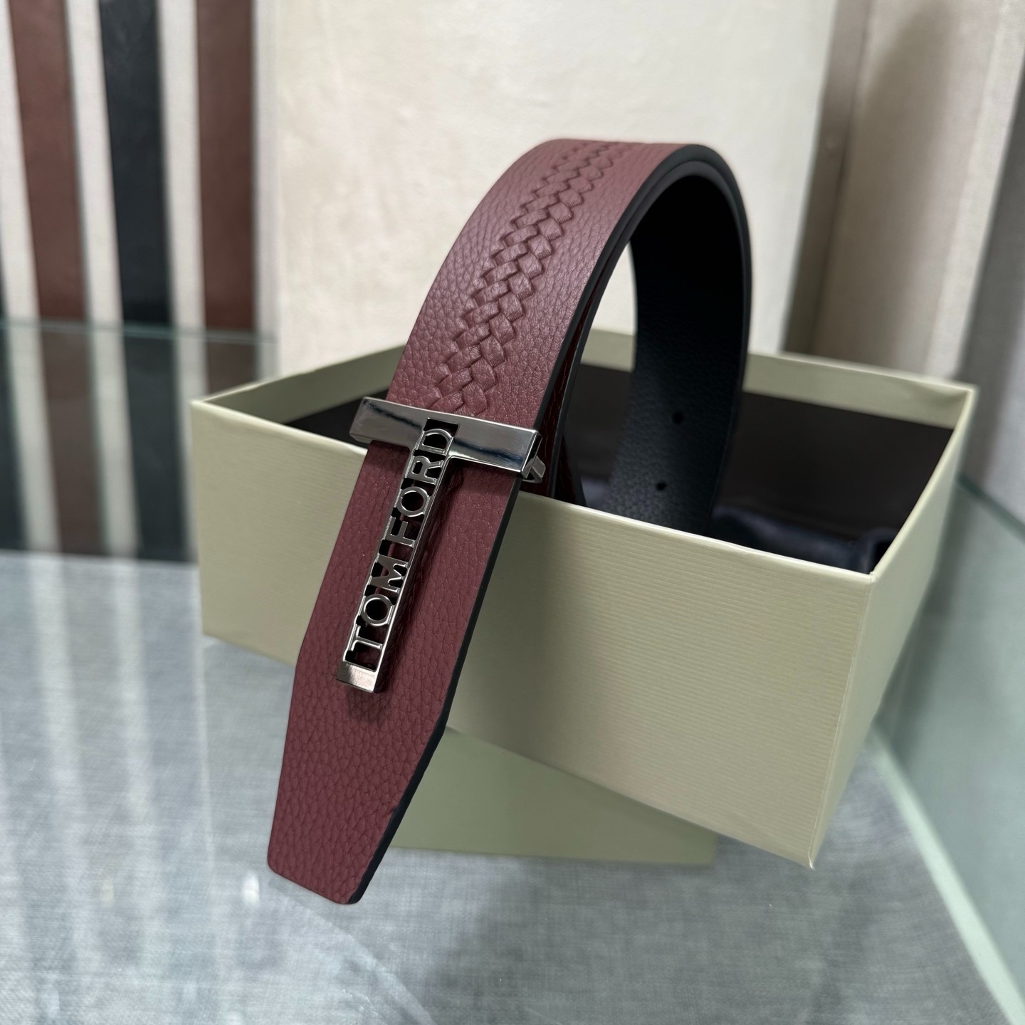 Tom Ford Handmade Reversible Belt 3.8cm/1.50″ Red/Black