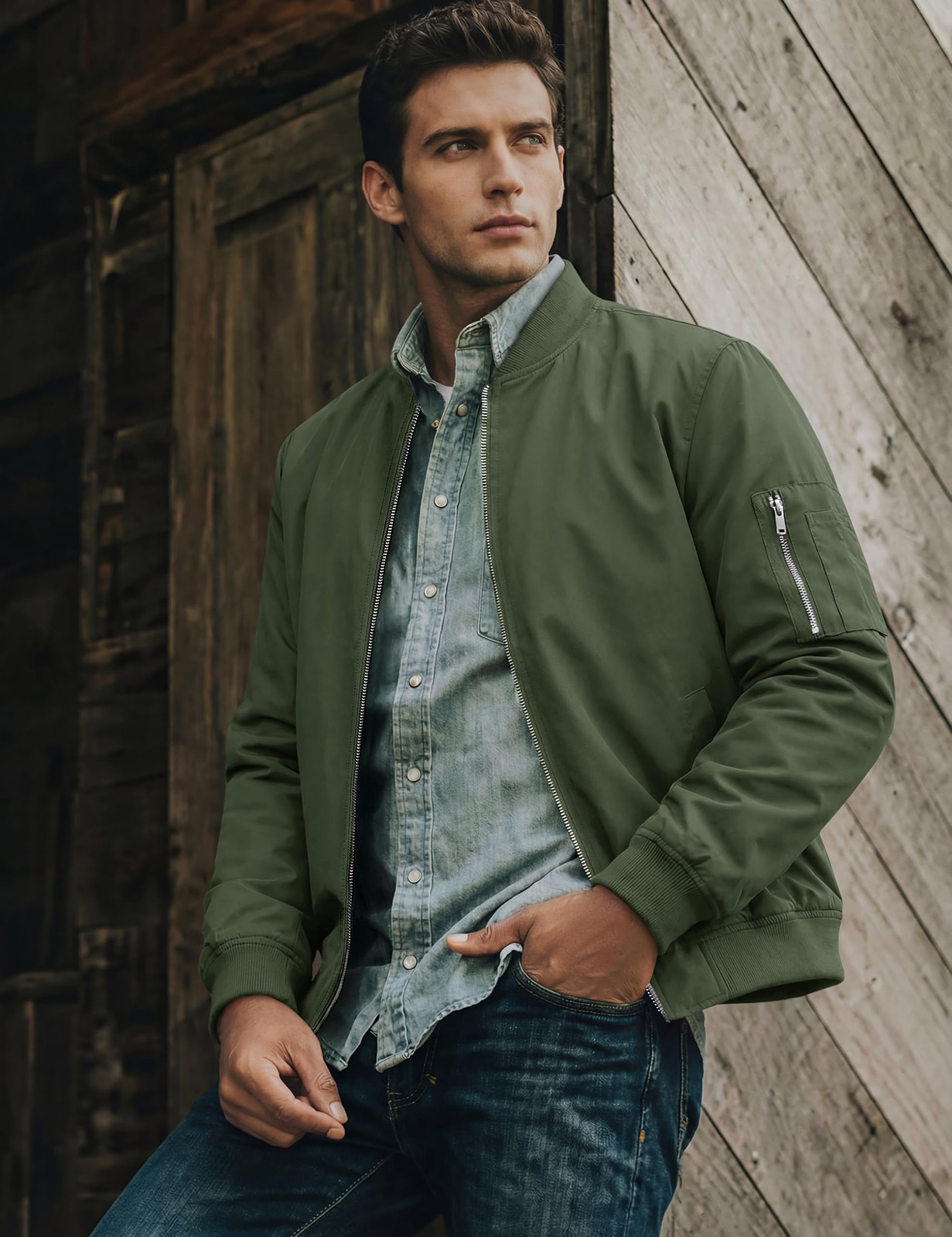 Men’s Lightweight Bomber Jacket Spring Fall Thin Casual Coat Full-Zip Work Coats
