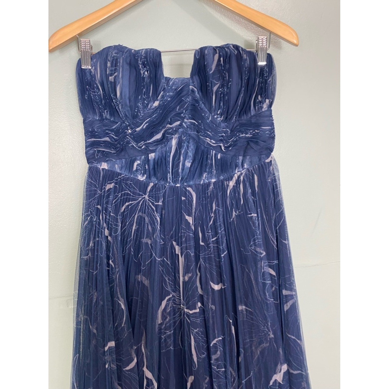 Hutch Corene Gown Midi Dress Blue Tulle Floral Strapless Size 6