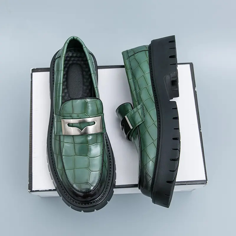 Men’s Slip On Alligator Pattern Platform Faux Leather Dress Shoes Thick Sole New