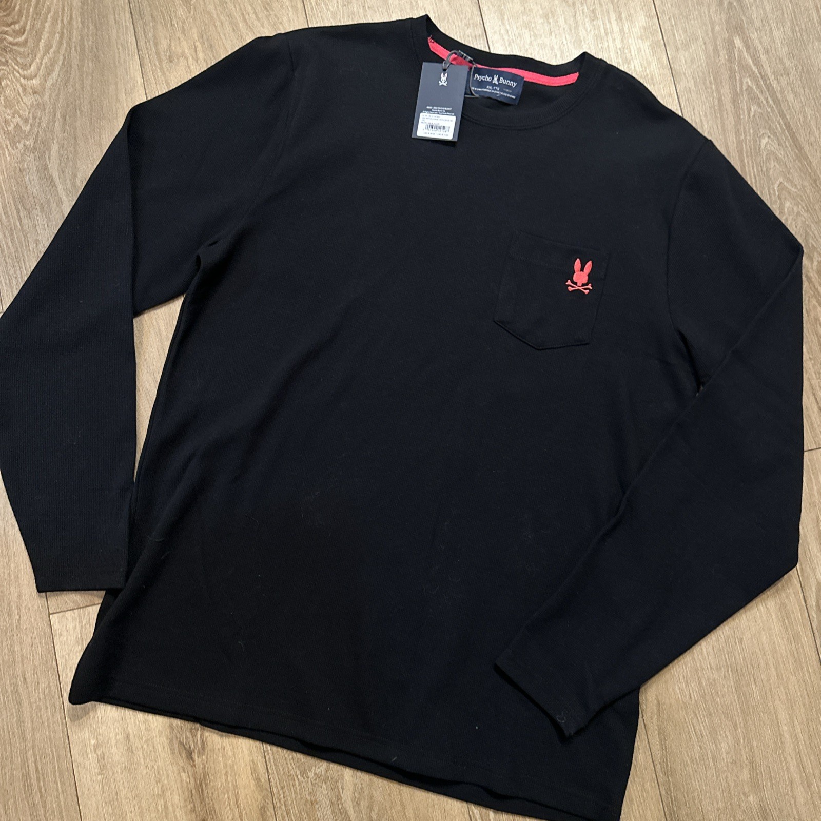 NWT Psycho Bunny Vail Long Sleeve Waffle Lounge Pocket Shirt Men’s 2XL BLK