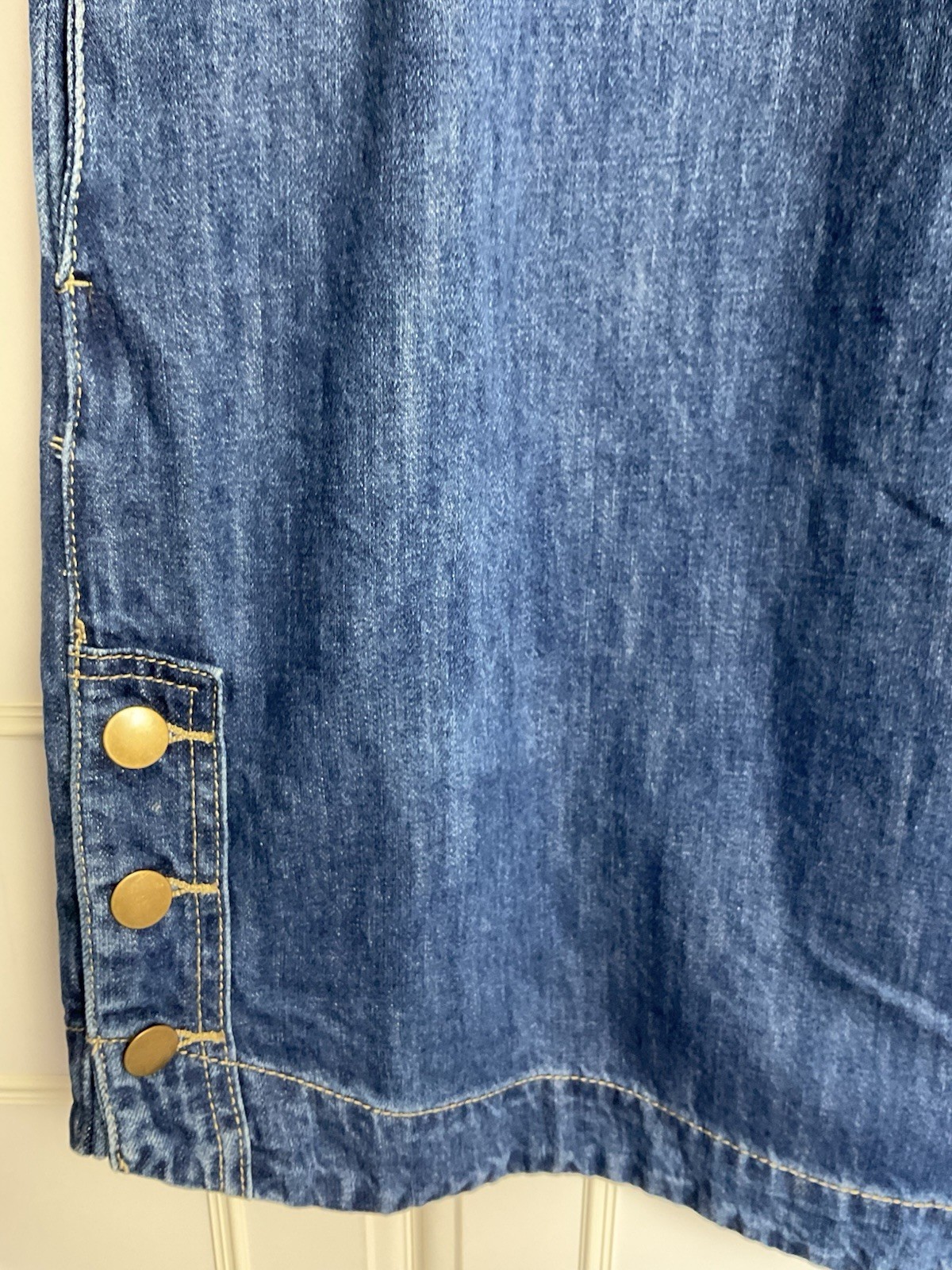 Roman Sleeveless Denim Dress UK 14 Blue Pockets Tunic A Line Knee Length Cotton