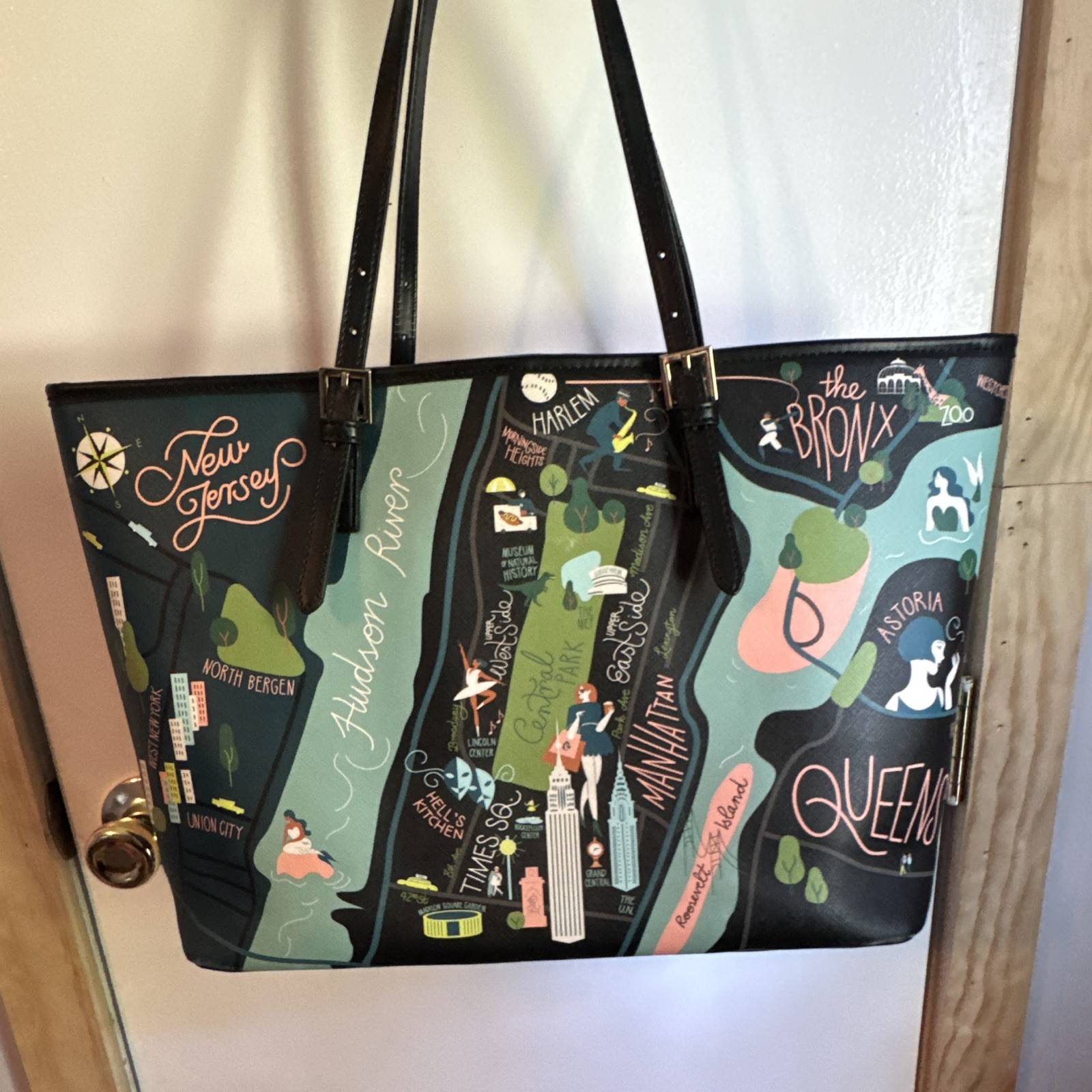 Spartina 449 New York City Map Print Large Tote Bag Charm, Lined Pockets