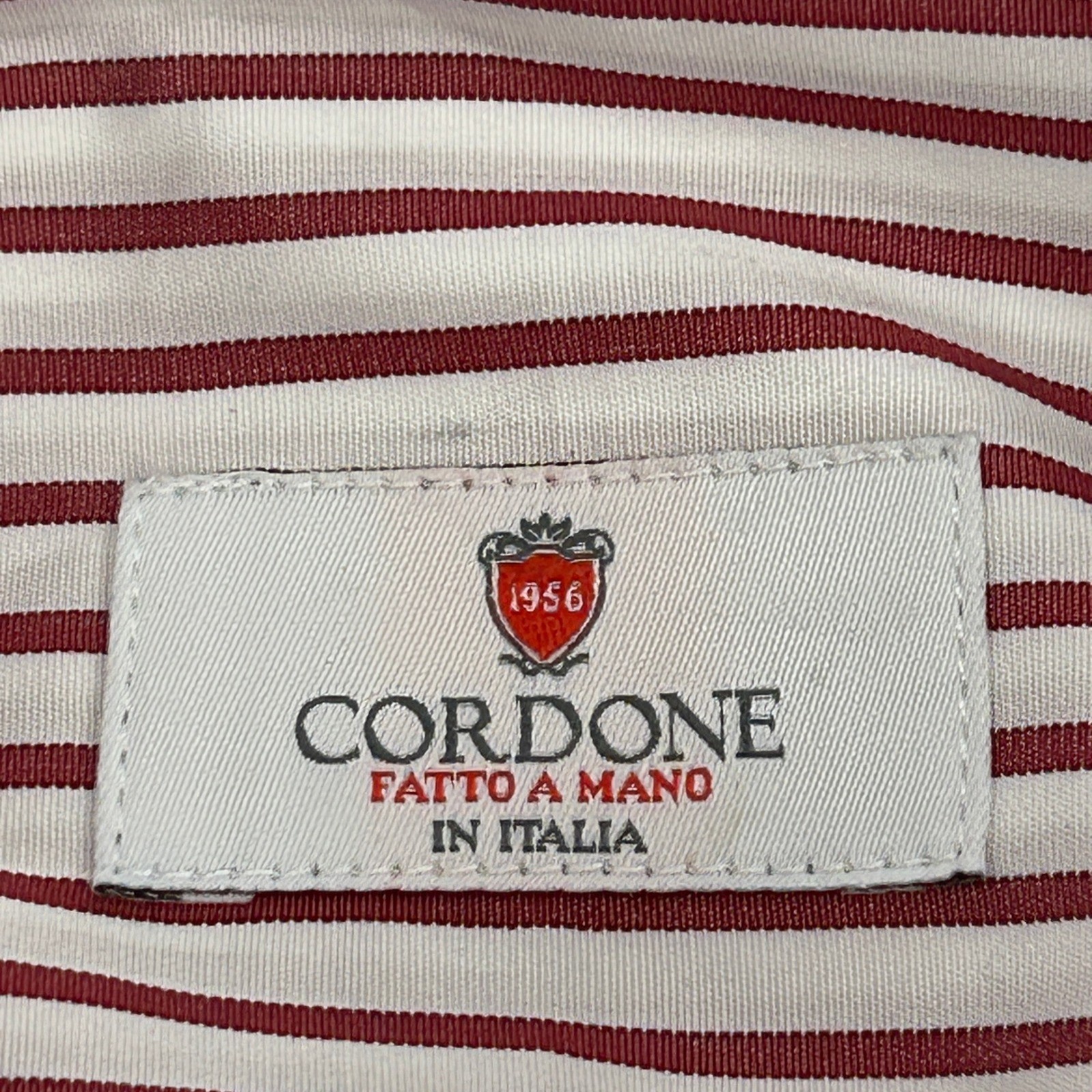 Cordone Fatto A Mano Italy Dress Shirt Men’s Size 18/45 Red White Stripes