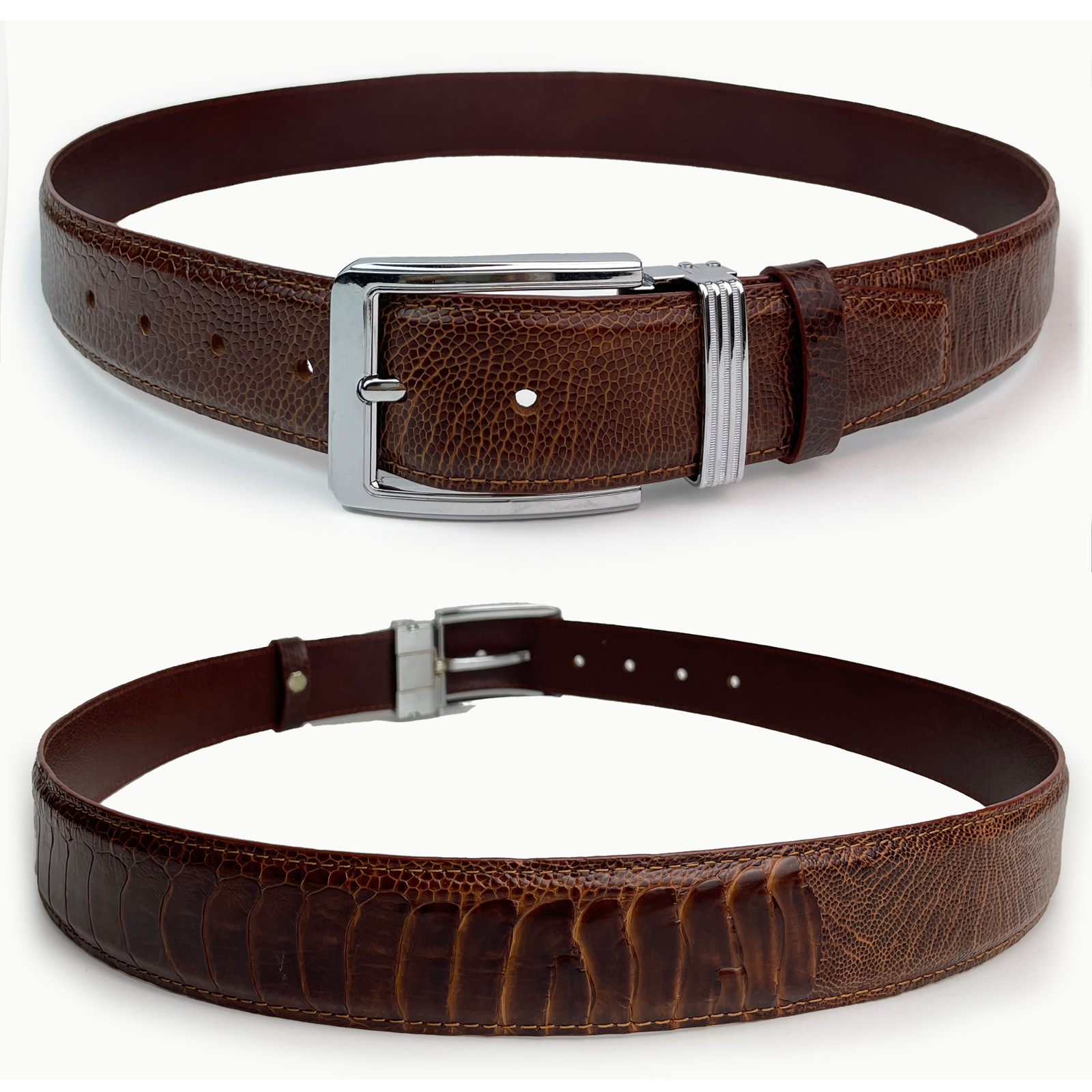 Brown Leather Ostrich Belt Genuine Ostrich Leg Leather Skin Men’s Belt – W 1.5”