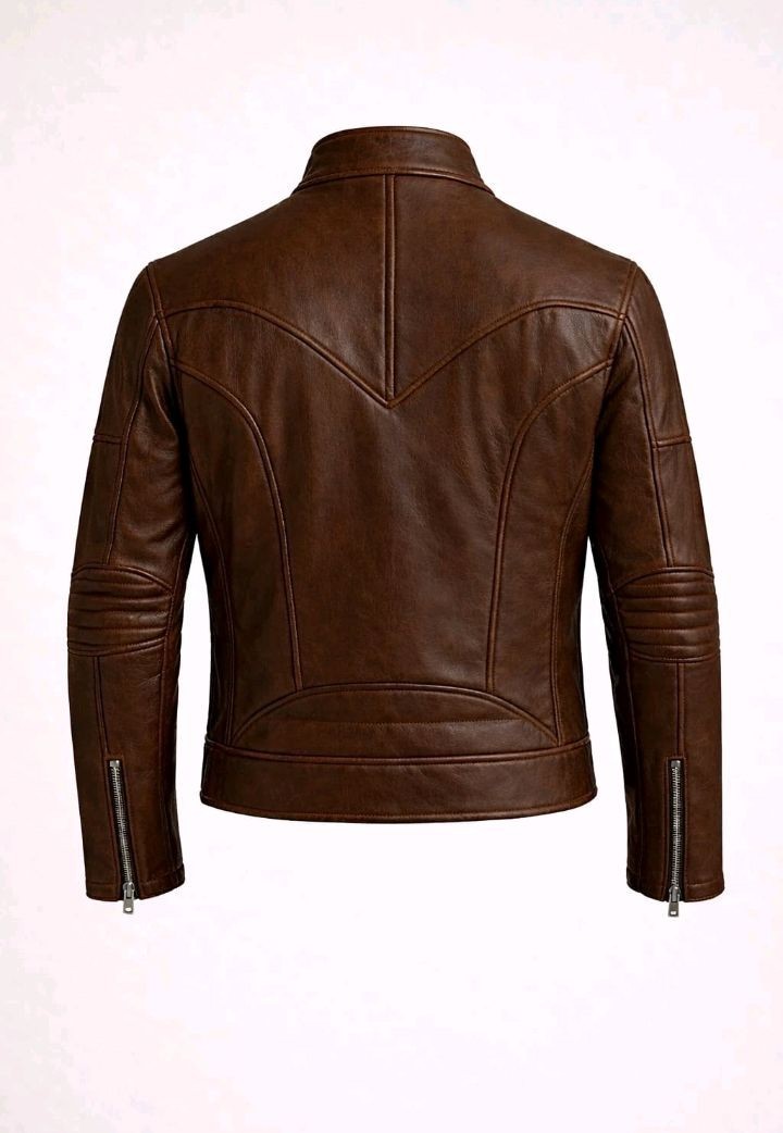 Men’s Brown Leather Jacket Slim Fit Cafe Racer Motorcycle Real Leather Coat