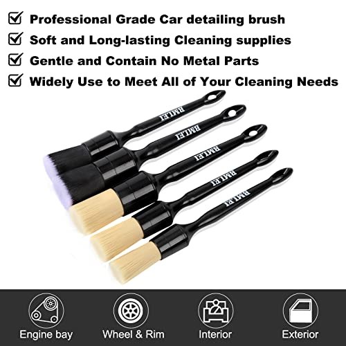 5pcs Car Detailing Brushes Set, Boars Hair Auto Car Detail Brush Kit No 1