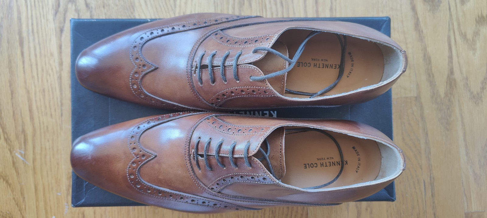 Kenneth Cole New York Made In Italy Brown Leather Brogue Oxford Dress Shoes