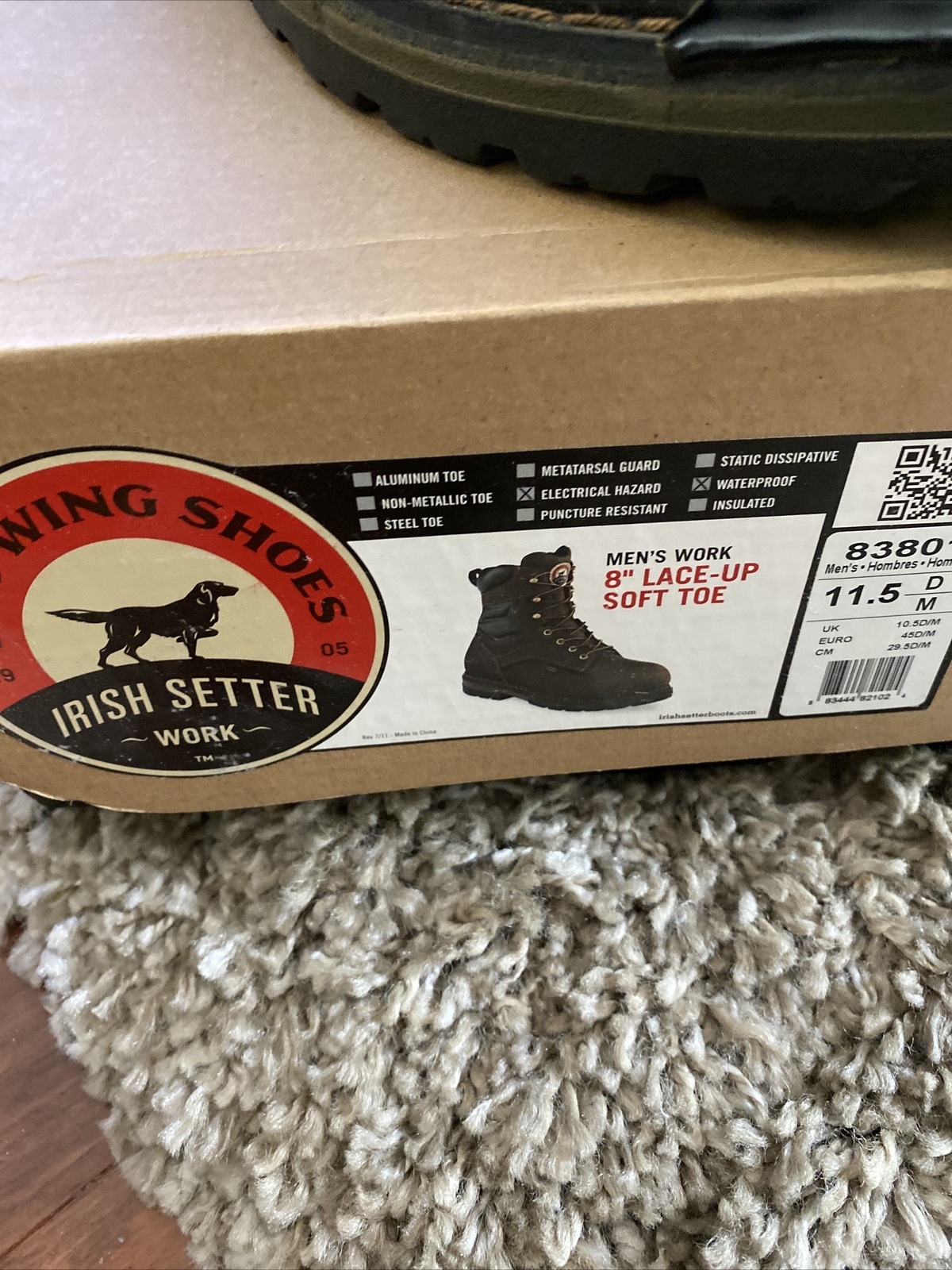 Red Wing Shoes Irish Setter Men’s 8” Lace-Up Soft Tuff Toe Boots Size 11.5M