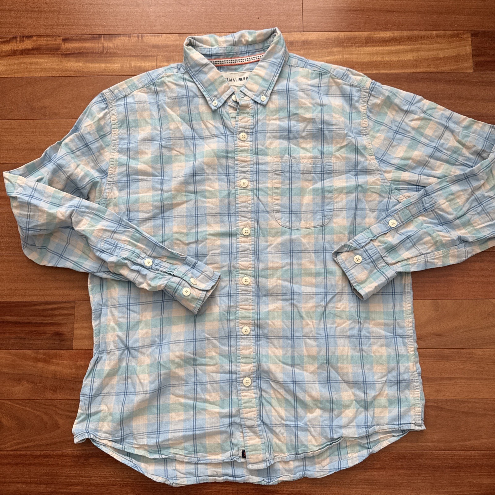 Normal Brand Louis Button Down Shirt Plaid Mens L Sky Cotton Casual