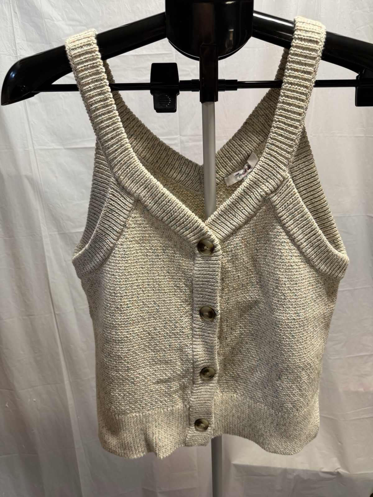 Madewell Womens Small Speckled Knit Sweater Tank Button Front VNeck Cotton Blend