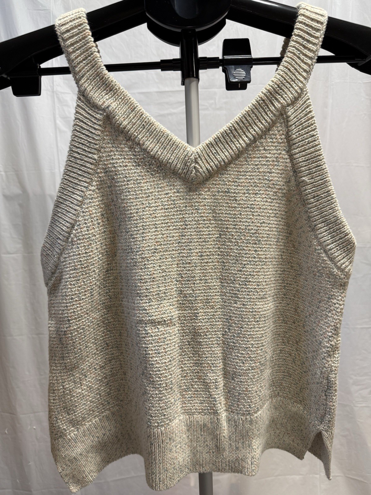 Madewell Womens Small Speckled Knit Sweater Tank Button Front VNeck Cotton Blend