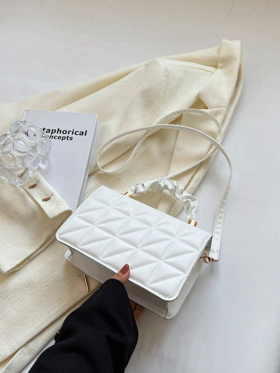 Women PU Leather Crossbody Bag Patchwork Bow Flap Square Shoulder Commute Purse