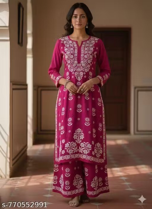 Readymad Chikanakari Kurta/kurti and plazoo Set for Women’s Party Festive Outfit