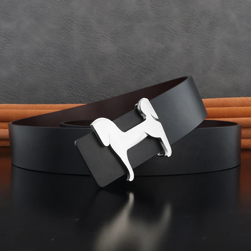 Genuine Leather Belt 3.8cm Slide Buckle Stainless Steel Horse Men Waistband